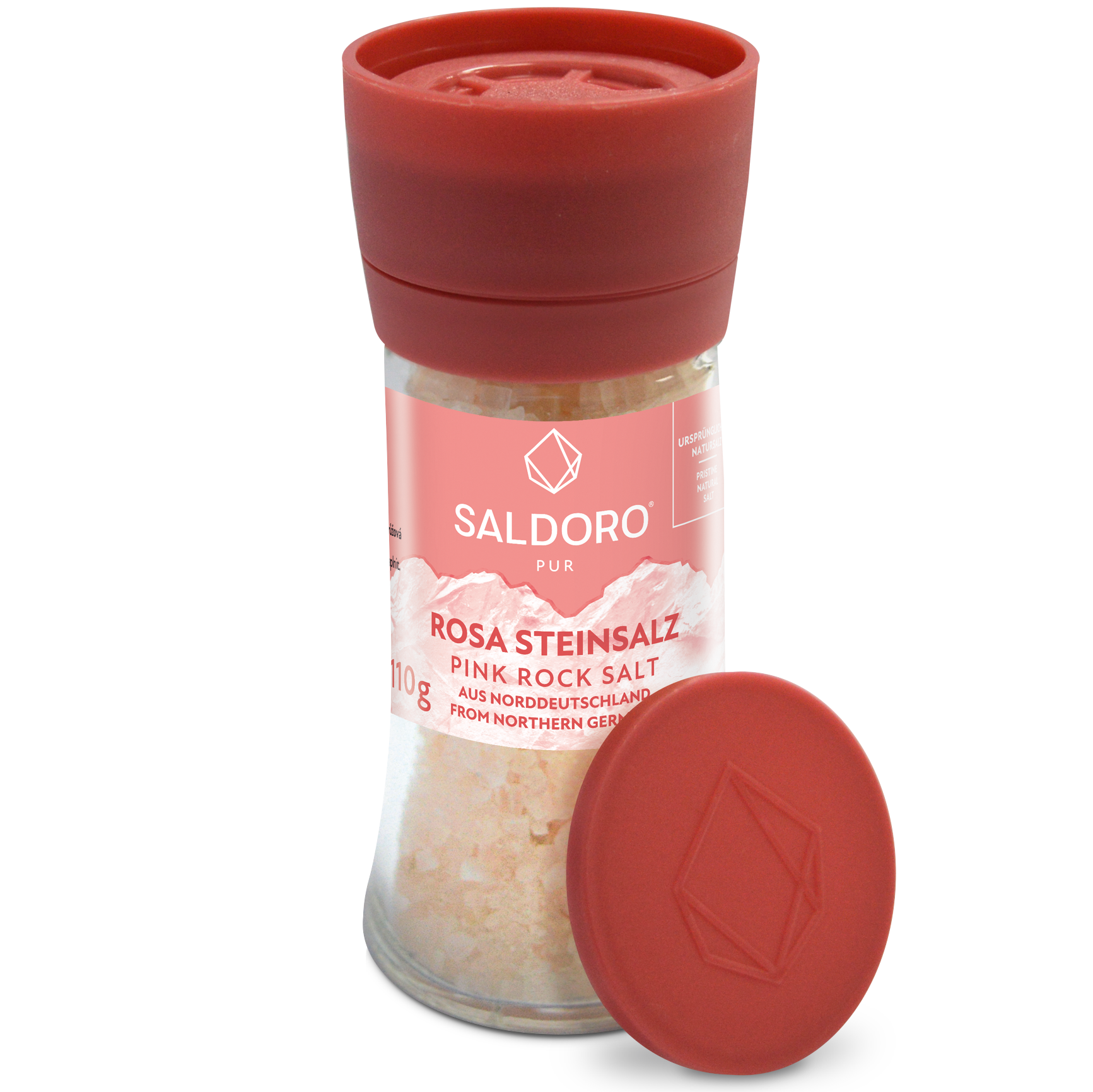 Saldoro mill, pink rock salt from the front, without lid